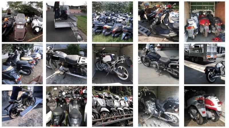 回収処分したバイクが沢山集まりました。出荷まちです